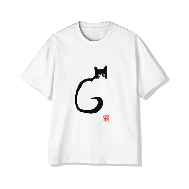 Unisex Japanese Neko Short Sleeve Crew Neck T-shirt - White - 2XL - image 1