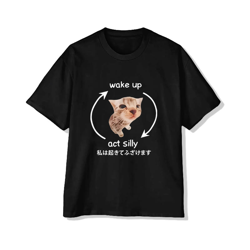Unisex Funny Cat Print Short Sleeve Crew Neck T-shirt - Black - 2XL - image 2