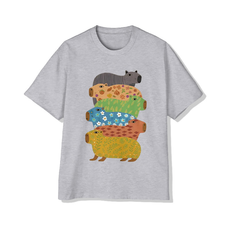 Unisex Capybara Print Short Sleeve Crew Neck T-shirt - Grey - 2XL - image 2