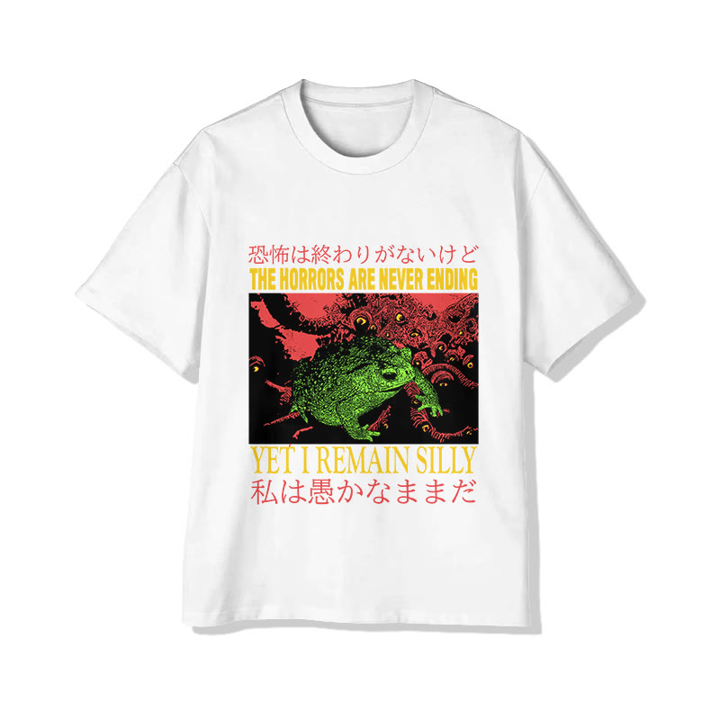 Unisex Vintage Japanese The Horrors Frog  Print Short Sleeve Crew Neck T-Shirt - White - 2XL - image 1