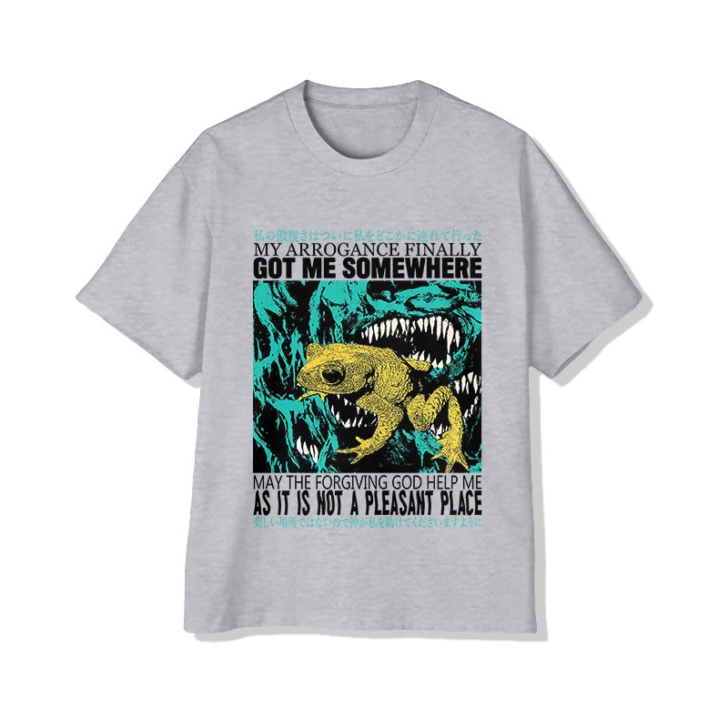 Unisex Retro Japanese-Style Frog Print Short Sleeved Crew Neck T-Shirt - Grey - 2XL - image 2