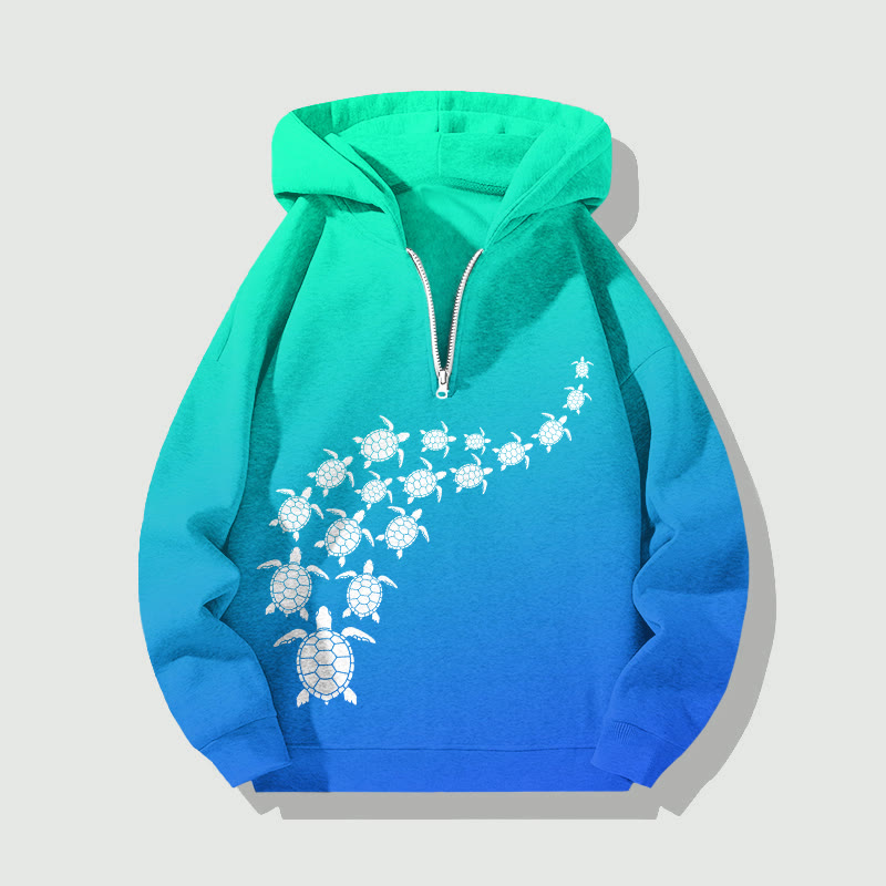 Unisex Gradient Colored Turtle Formation Pattern Half Zip Hooded - Blue - US32-34(5XL) - image 1