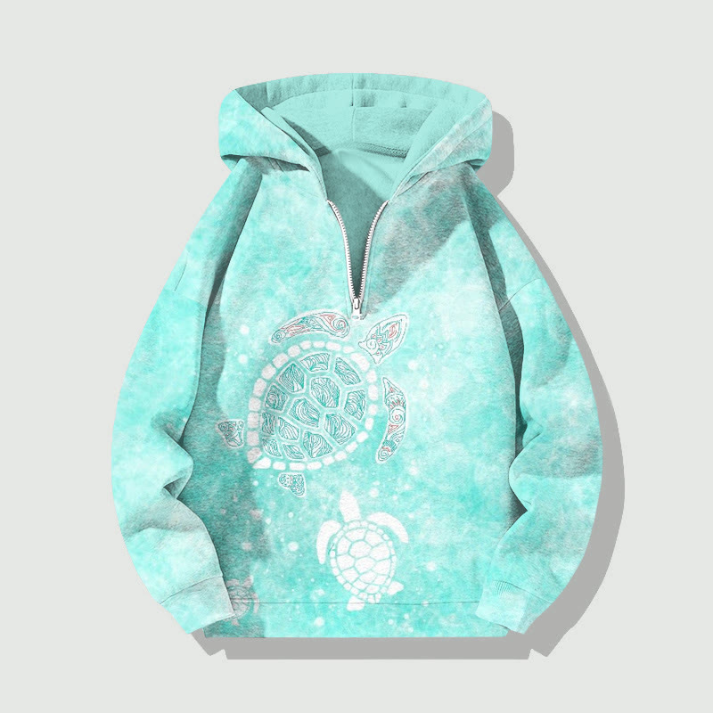 Unisex Gradient Tie Dye Turtle Print Half Zip Hooded - Light Green - US32-34(5XL) - image 1
