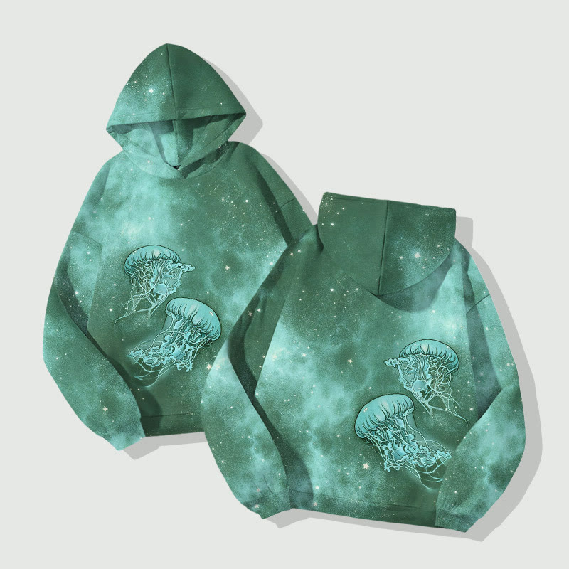 Fantasy Ombre Starry Sky Jellyfish Art Print Long Sleeve Hoodie - image 4
