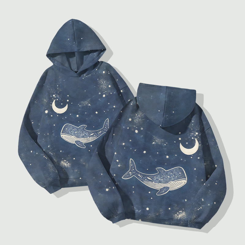 Lovely Cartoon Whale Under Starry Sky Art Print Long Sleeve Hoodie - image 2