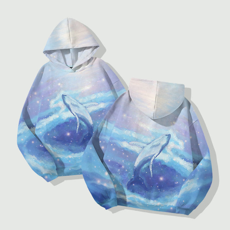 Fantasy Oil Painting Whale Leaping Art Print Long Sleeve Hoodie - image 2