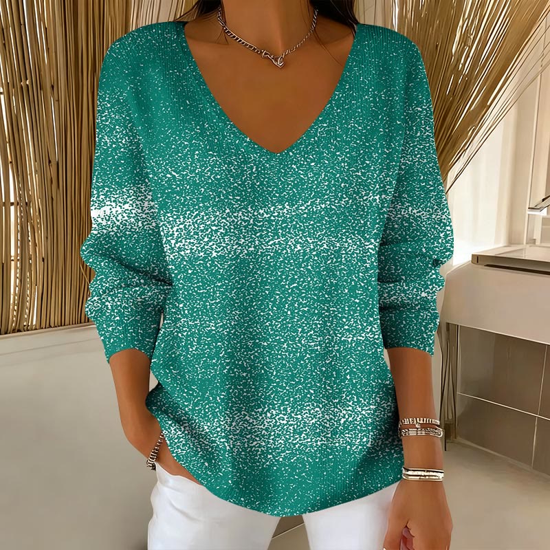 Simple Color Block Pattern V-Neck Long Sleeved Sweater - Green - 5XL - image 1