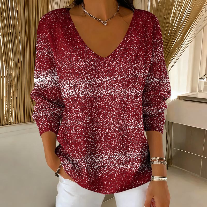 Simple Color Block Pattern V-Neck Long Sleeved Sweater - Red - 5XL - image 3
