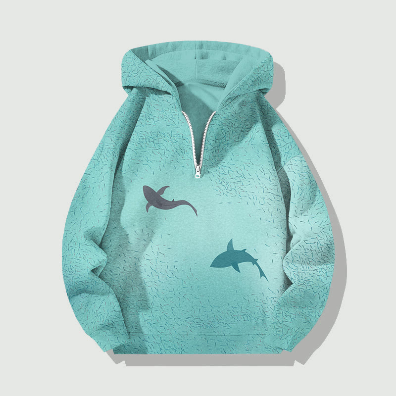 Unisex Swirling School Of Fish Art Pattern Half Zip Hoodie - Green - US32-34(5XL) - image 1