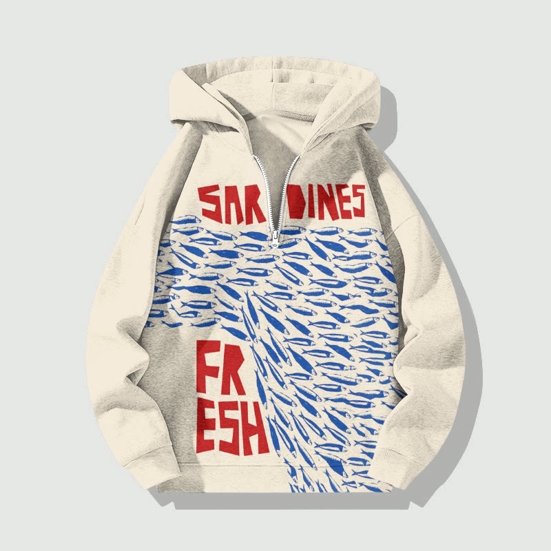 Women's Casual Fresh Sardines Art Print Half Zip Hoodie - Apricot - US32-34(5XL) - image 1