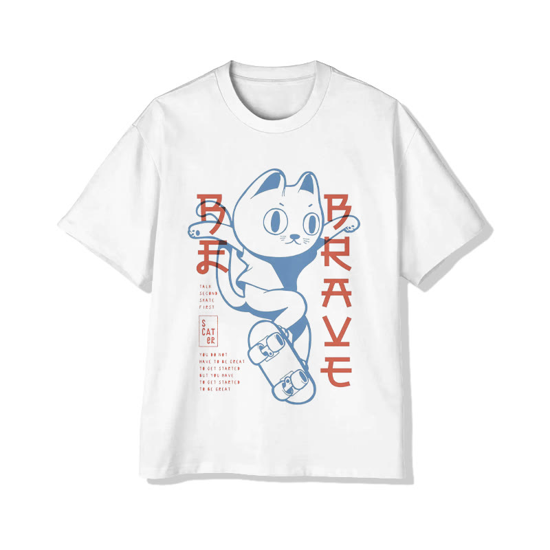 Unisex Funny Skateboarding Cat Print Short Sleeve Crew Neck T-Shirt - White - 2XL - image 1