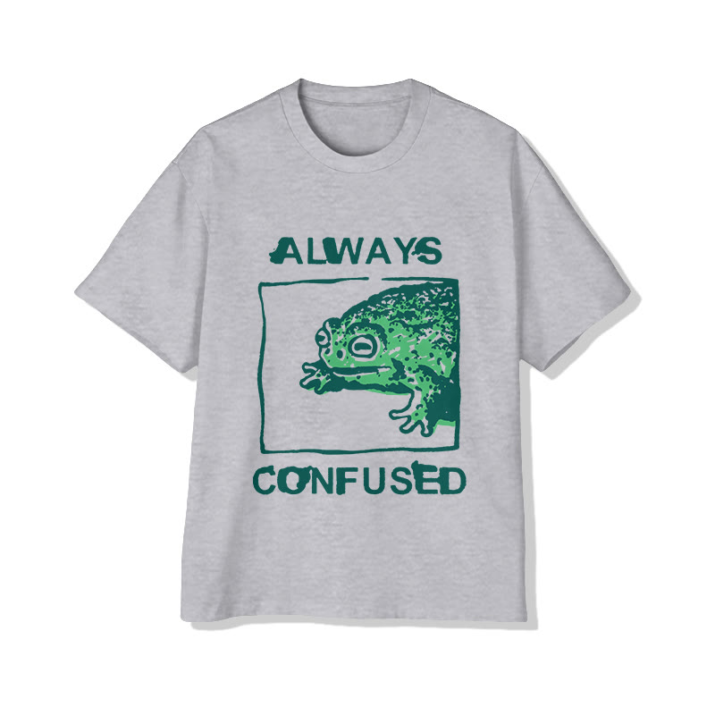 Unisex Always Confused Frog Print Short Sleeve Crew Neck T-Shirt - Grey - 2XL - image 2