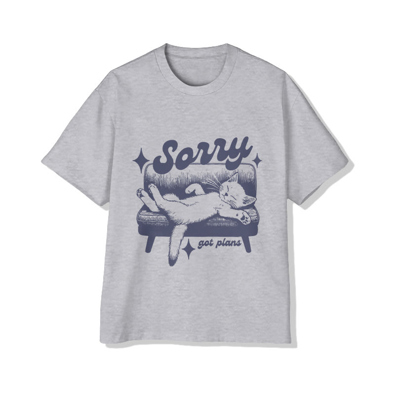 Unisex Funny Cat Sorry Got Plans Print Short Sleeve Crew Neck T-Shirt - Grey - 2XL - image 2