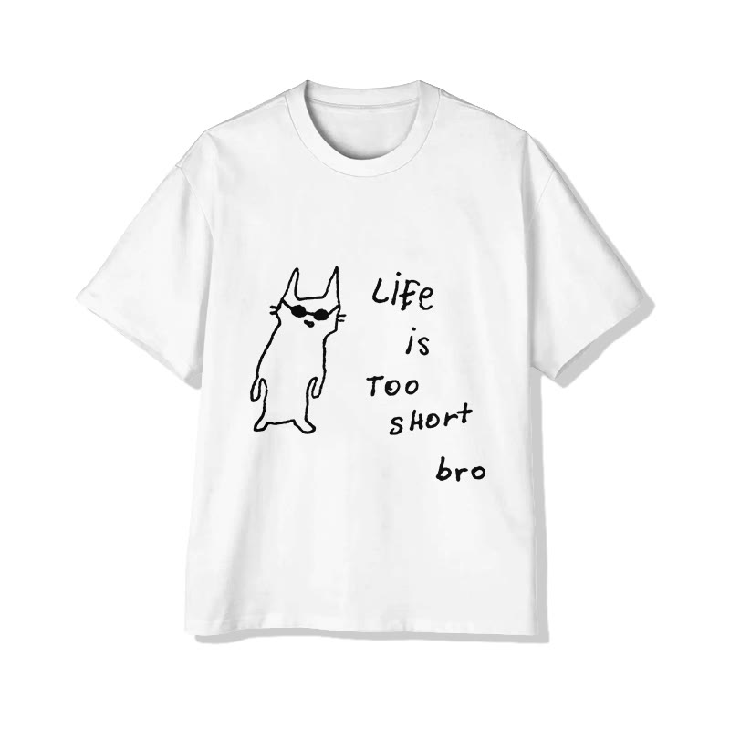 Unisex Funny Cats Life is Too short Print Short Sleeve Crew Neck T-Shirt - White - 2XL - image 1