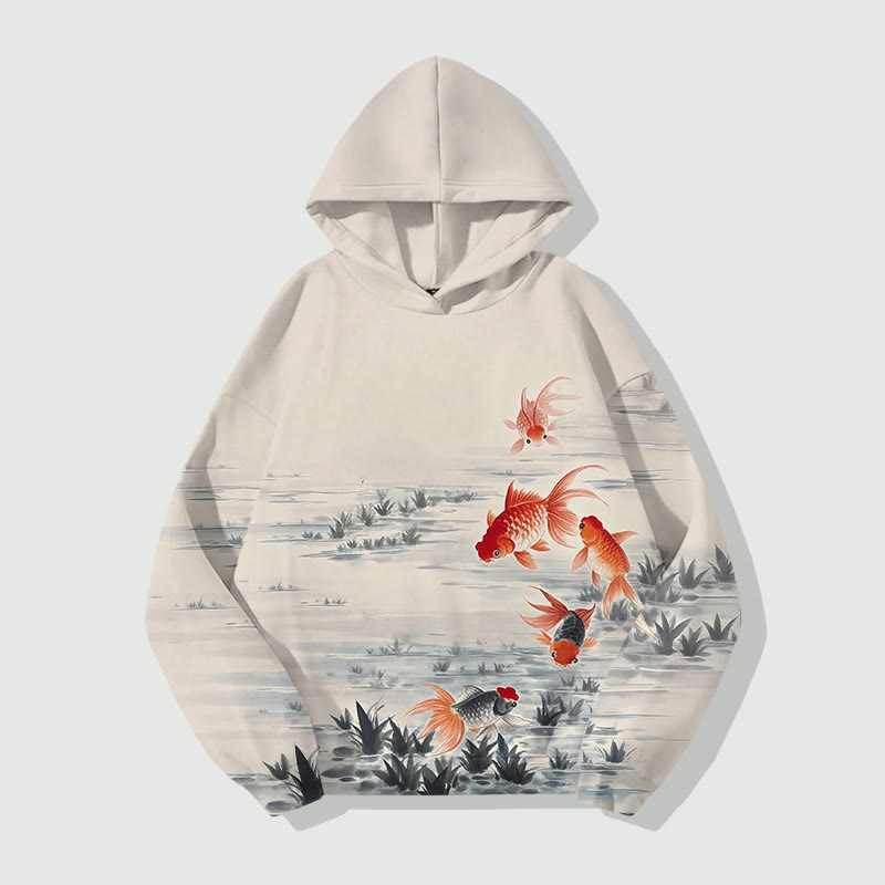 Japanese Funny Jumping Goldfish Art Print Long Sleeve Hoodie - Apricot - US44-46(8XL) - image 1