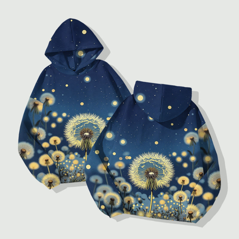 Vintage Starry Dandelion Art Print Long Sleeve Hoodie - image 2