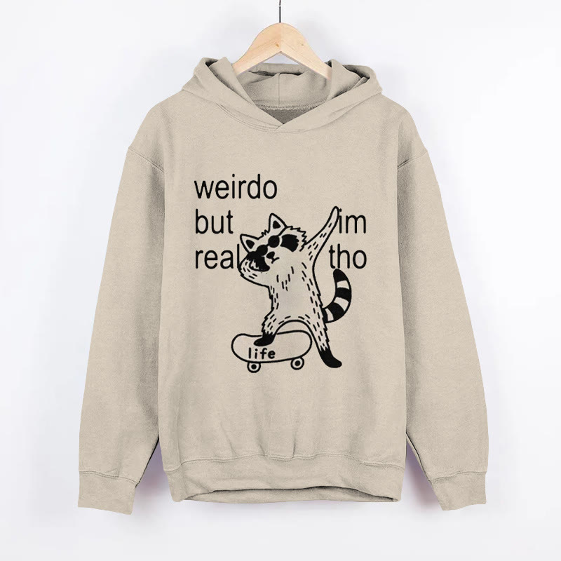 Unisex  Weirdo But Real Print Long Sleeved Hoodie - Khaki - US44-46(8XL) - image 1