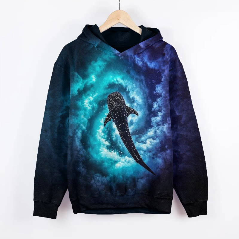 Unisex The Starry Sky And Whales Art Print Long Sleeved Hoodie - Dark Blue - US44-46(8XL) - image 1