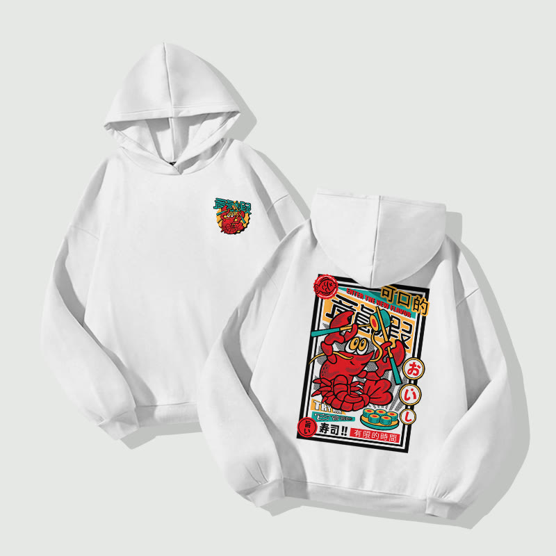Unisex  Japanese Lobster King Print Long Sleeved Hoodie - White - US44-46(8XL) - image 1