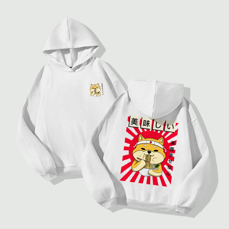 Unisex  Japanese Ramen Shiba Print Long Sleeved Hoodie - White - US44-46(8XL) - image 1