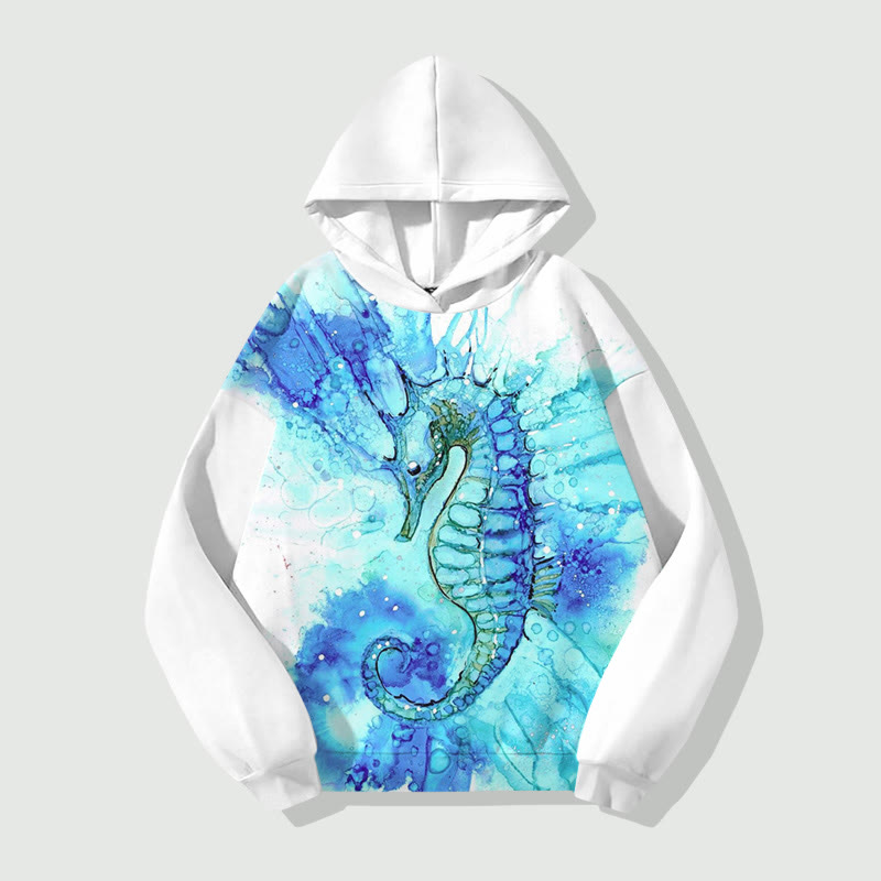Unisex Gradient Seahorse Pattern Long Sleeved Hoodie - White - US44-46(8XL) - image 1