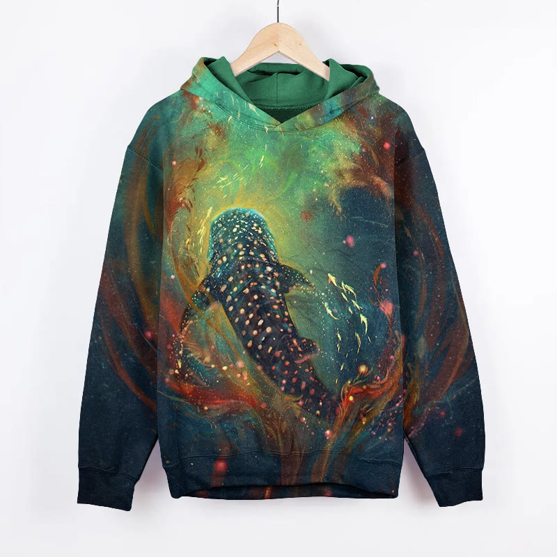 Unisex Fantasy Shark Pattern Long Sleeved Hoodie - Dark Green - US44-46(8XL) - image 1