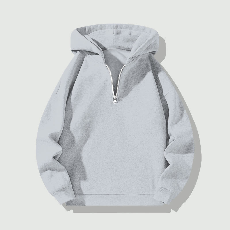 Unisex Casual Solid Color Half Zip Hoodie - Grey - US32-34(5XL) - image 2