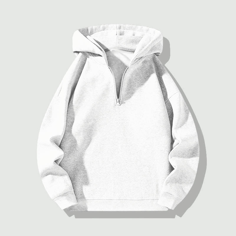 Unisex Casual Solid Color Half Zip Hoodie - White - US32-34(5XL) - image 1