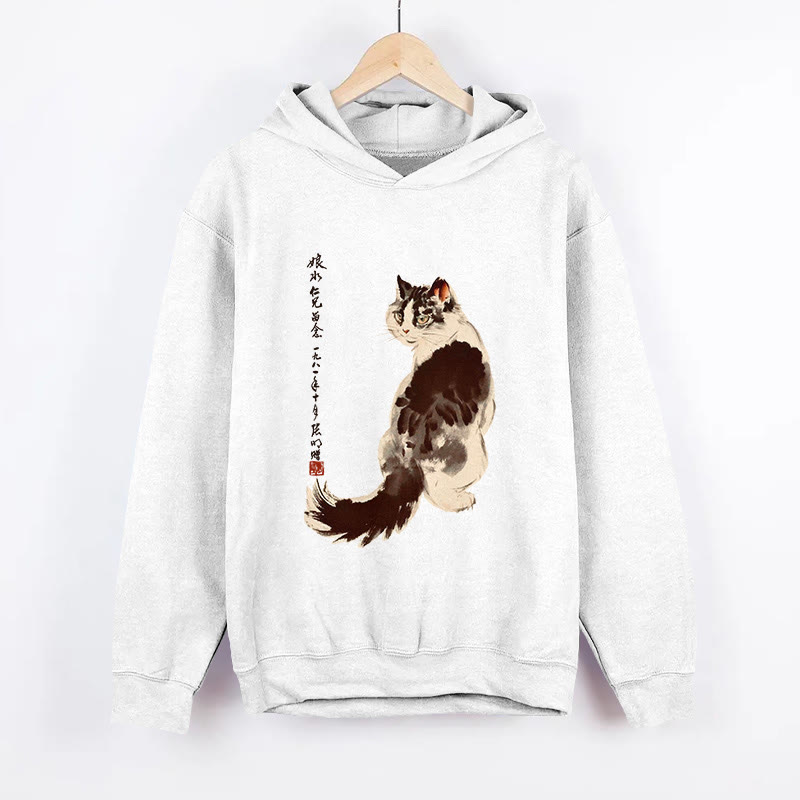 Unisex Japanese Cat Pattern Long Sleeved Hoodie - White - US44-46(8XL) - image 2
