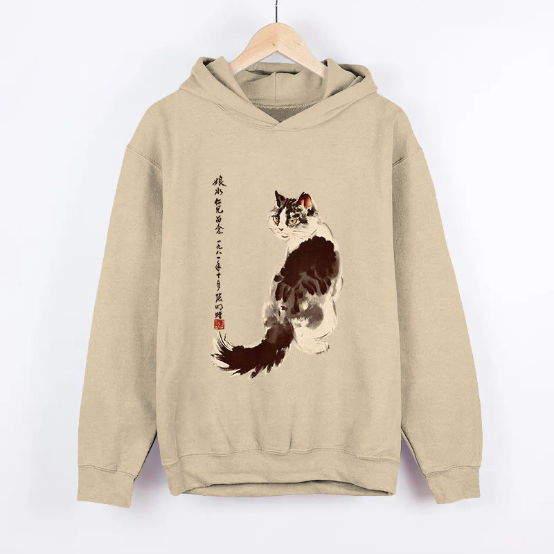 Unisex Japanese Cat Pattern Long Sleeved Hoodie - Apricot - US44-46(8XL) - image 3