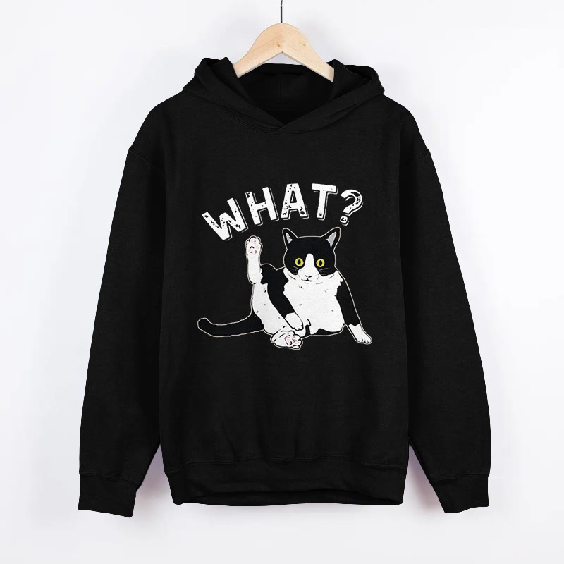 Unisex Cat Question Mark Pattern Long Sleeved Hoodie - Black - US44-46(8XL) - image 5