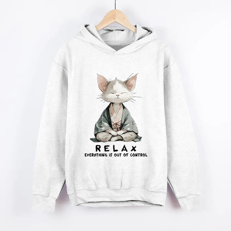 Unisex Zen Cat Pattern Long Sleeved Hoodie - White - US44-46(8XL) - image 5