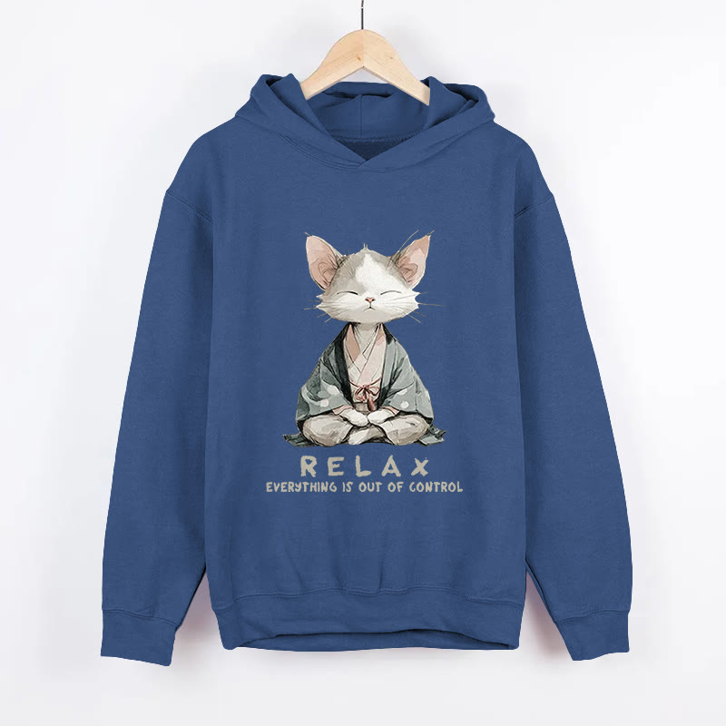 Unisex Zen Cat Pattern Long Sleeved Hoodie - Dark Blue - US44-46(8XL) - image 2