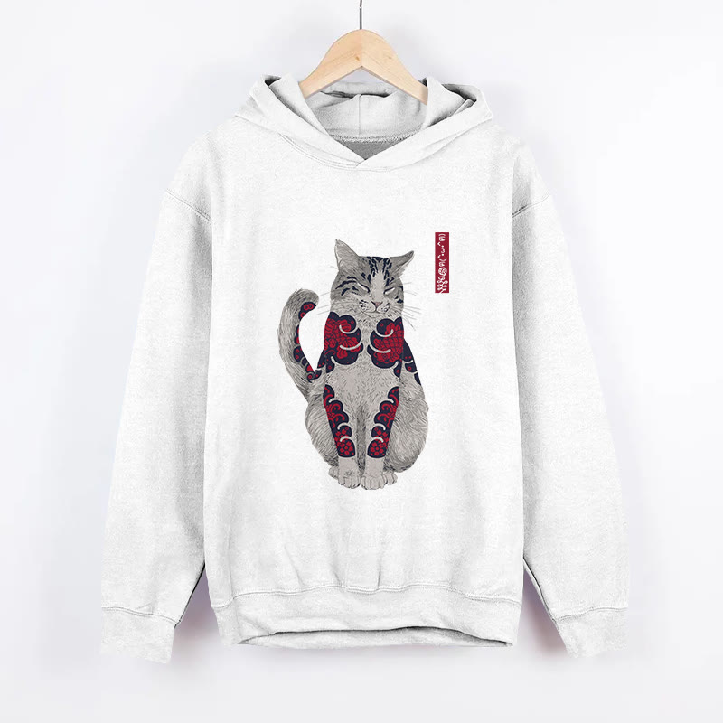 Unisex Japanese  Cat Pattern Long Sleeved Hoodie - White - US44-46(8XL) - image 1