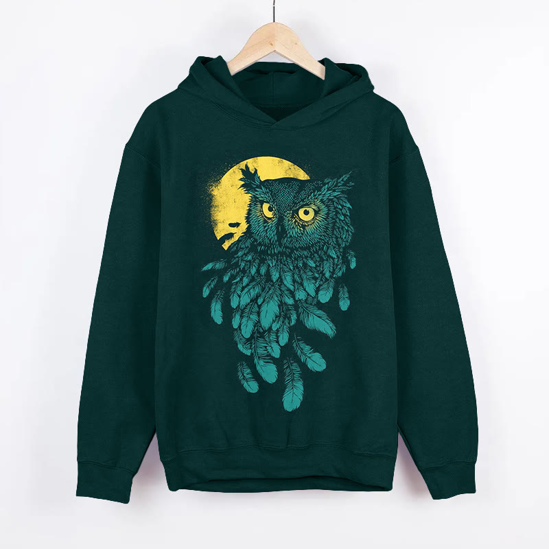  Unisex Vintage Owl Art Pattern Long Sleeved Hoodie - Dark Green - US44-46(8XL) - image 1