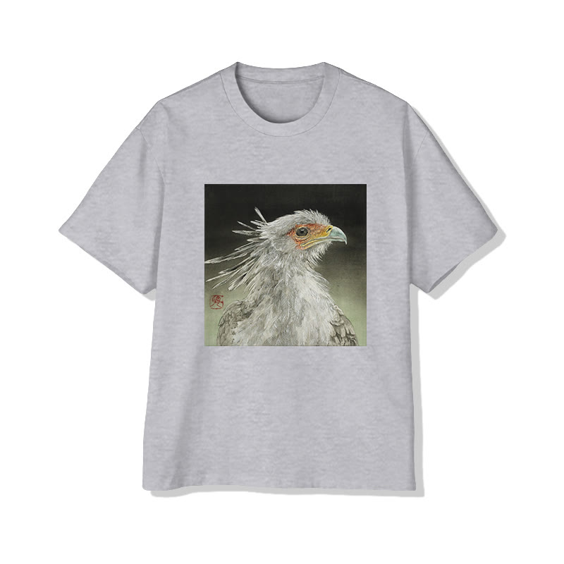 Unisex Secretary Bird Portrait Art Print Short Sleeved Crew Neck T-Shirt - Grey - 2XL - image 1