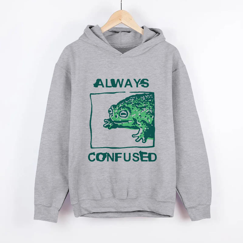 Unisex Always Confused Frog Print  Long Sleeved Hoodie - Grey - US44-46(8XL) - image 2