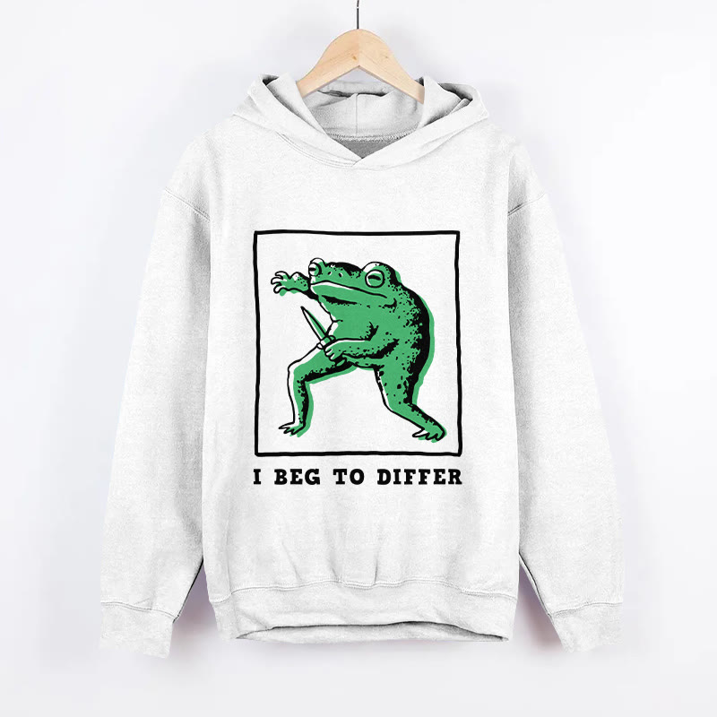 Unisex I Beg To Differ Frog Pattern Long Sleeved Hoodie - White - US44-46(8XL) - image 2