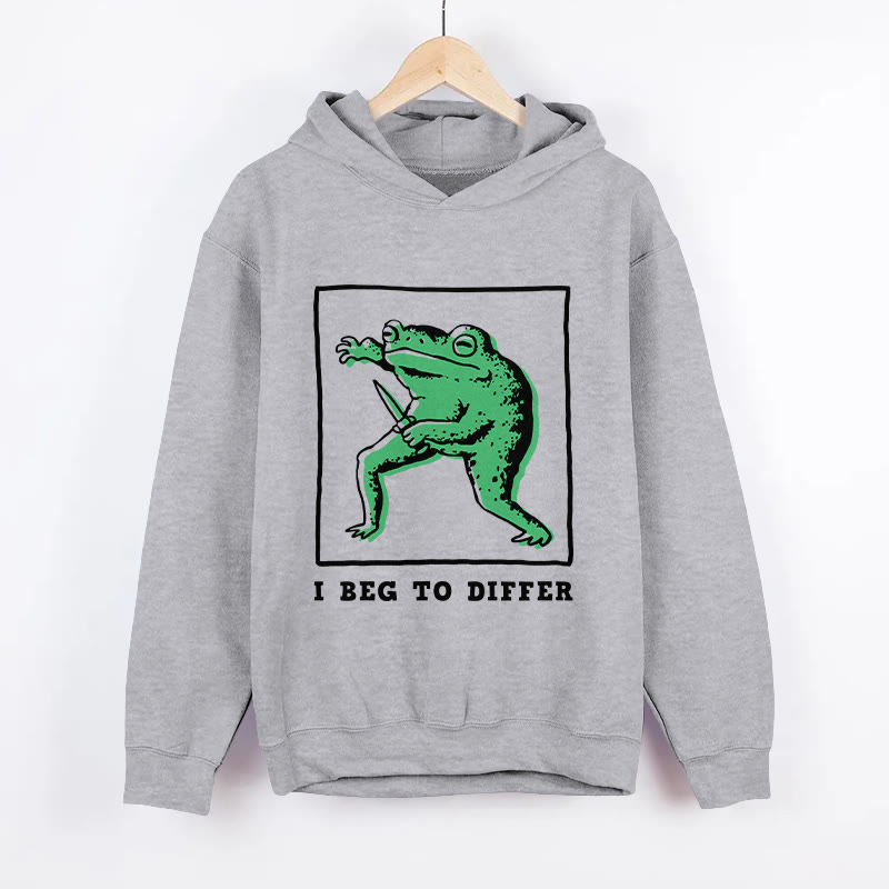 Unisex I Beg To Differ Frog Pattern Long Sleeved Hoodie - Grey - US44-46(8XL) - image 1