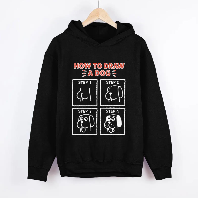 Unisex How To Draw A Dog Pattern Long Sleeved Hoodie - Black - US44-46(8XL) - image 1