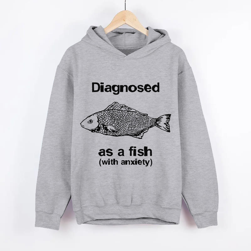 Unisex Diagnosed As A Fish With Anxiety Pattern Long Sleeved Hoodie - Grey - US44-46(8XL) - image 2