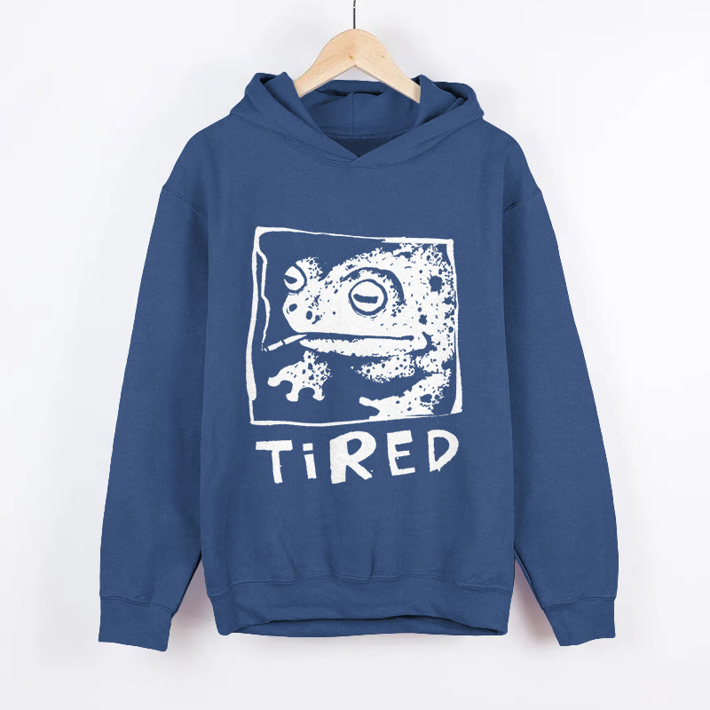 Unisex Tired Frog Pattern Long Sleeved Hoodie - Dark Blue - US44-46(8XL) - image 5