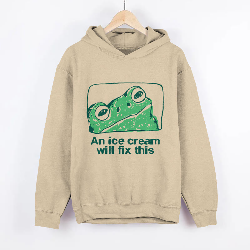 Unisex An Ice Cream Will Fix This Frog Pattern Long Sleeved Hoodie - Apricot - US44-46(8XL) - image 3