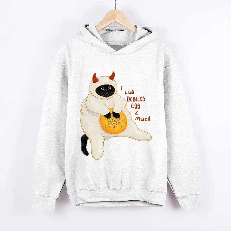 Unisex Devil Cat And Devil Egg Humor Pattern Long Sleeved Hoodie - White - US44-46(8XL) - image 2