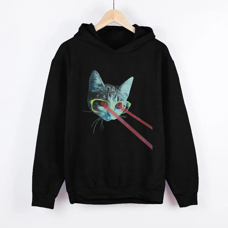 Unisex Funny Laser Eyed Cat Pattern Long Sleeved Hoodie - Black - US44-46(8XL) - image 1