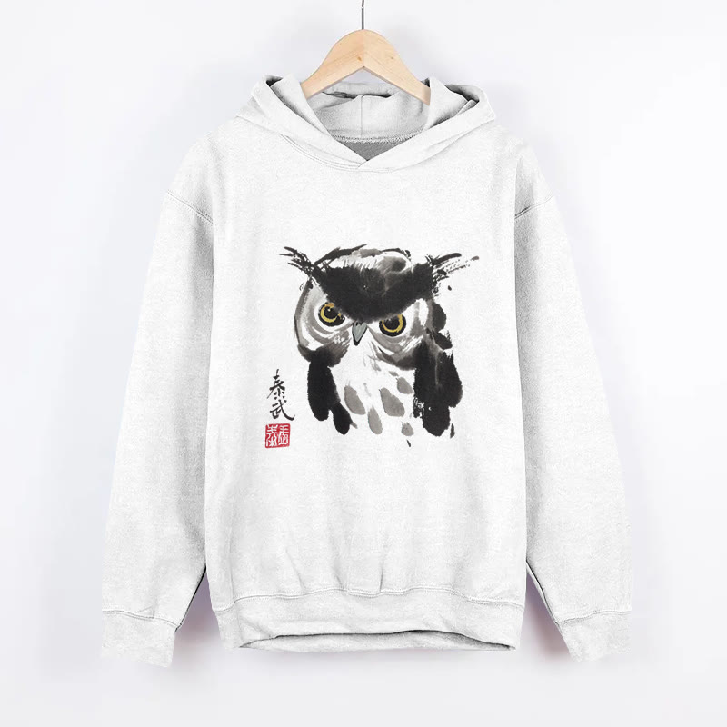 Unisex Japanese-style Owl Pattern Long Sleeved Hoodie - White - US44-46(8XL) - image 1