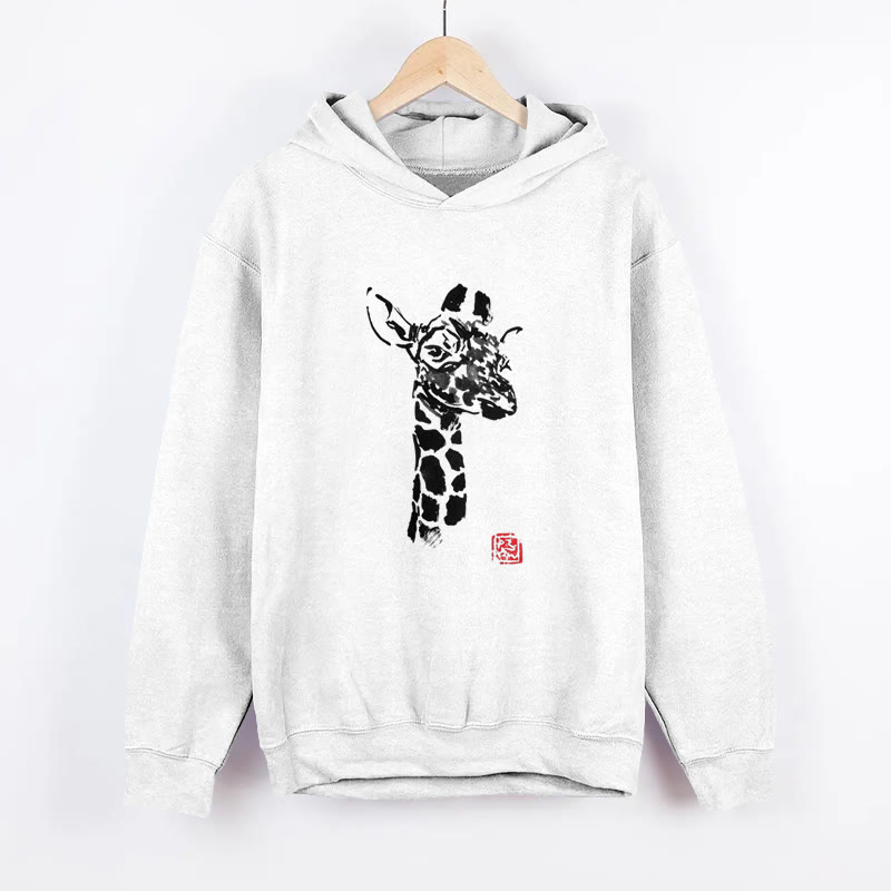 Unisex Japanese-style Giraffe Pattern Long Sleeved Hoodie - White - US44-46(8XL) - image 2