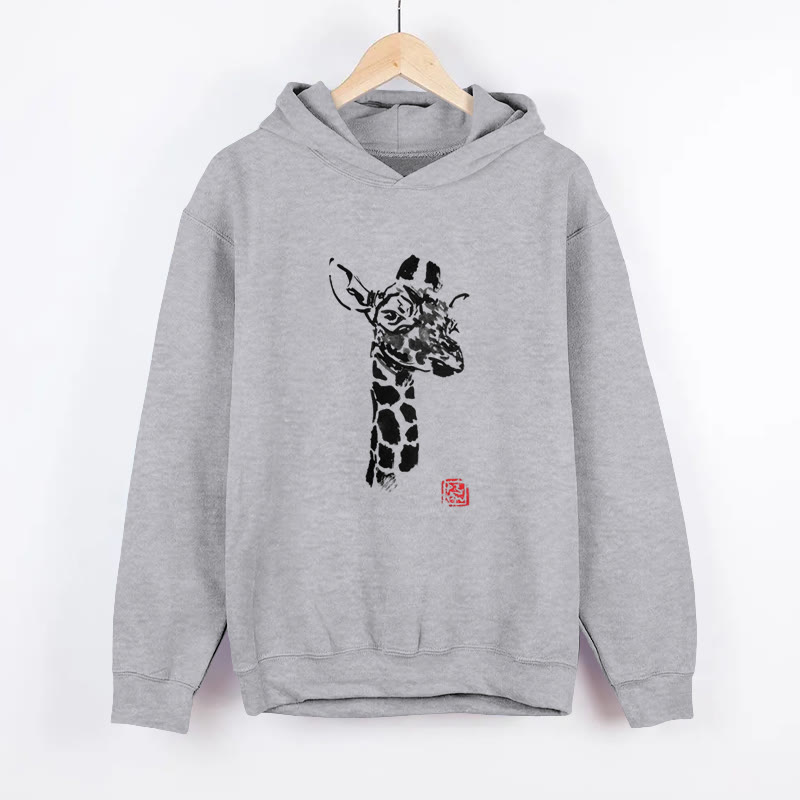 Unisex Japanese-style Giraffe Pattern Long Sleeved Hoodie - Grey - US44-46(8XL) - image 1