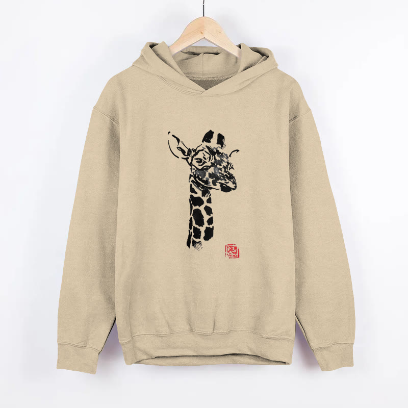 Unisex Japanese-style Giraffe Pattern Long Sleeved Hoodie - Apricot - US44-46(8XL) - image 4