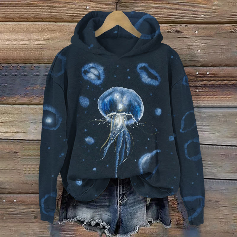 Dreamy jellyfish Print Long Sleeved Hoodie - Black - US44-46(8XL) - image 1